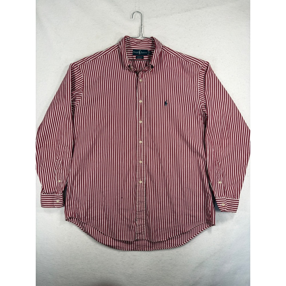 Vintage Ralph Lauren Striped Button Down Shirt XL Red White Classic Fit Cotton